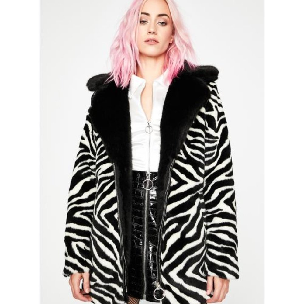 Dolls Kill Zebra Print faux fur coat